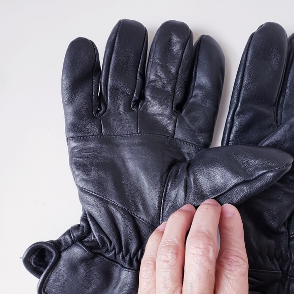 Mens Black Thinsulate Leather Gloves - Picture 3 of 9